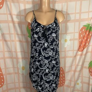 H&M Navy Blue Paisley Roung Hem SUmmer Adjustable Strap Mini Dress Size 2
